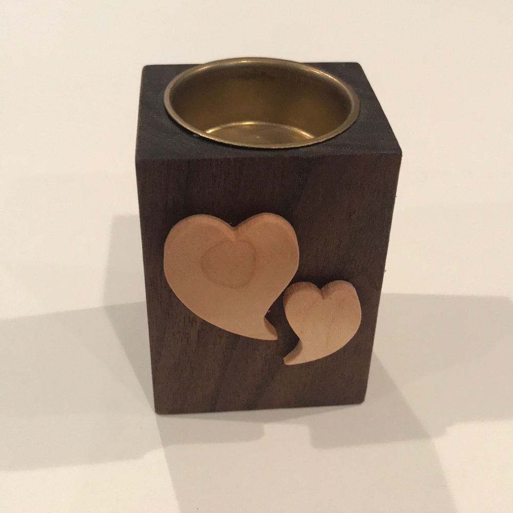 Vintage collectors wooden & brass candle holder